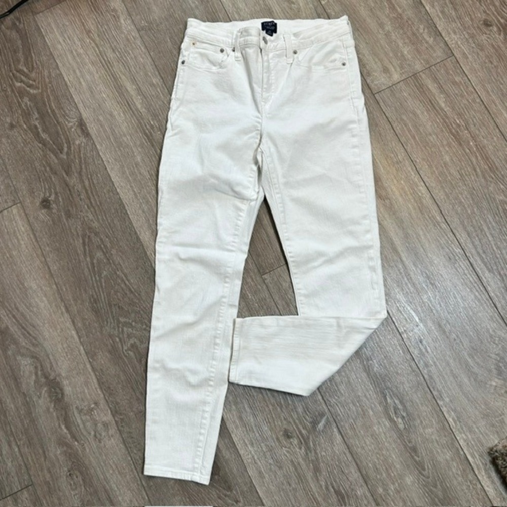 J. Crew Women's 9" Mid Rise White Skinny Ankle Denim Stretch Jeans 29